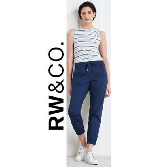 RW&Co, Cotton midrise jogger pants in medieval blue - Picture 1 of 12